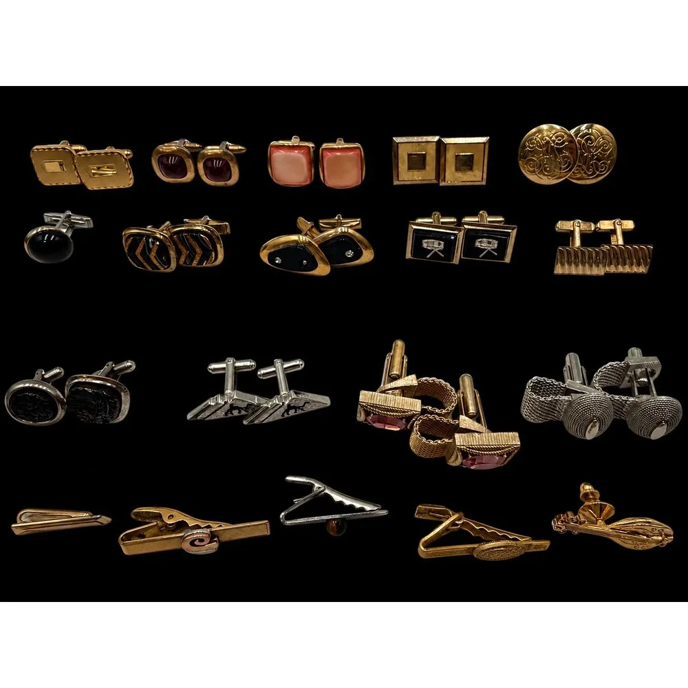Vintage Cufflinks Tie Clips Lapel Pins Lot 36 Gold Silver Tone Mens Jewelry